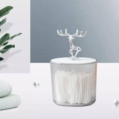 Cotton Swabs Holder With Lid Organizer Jar Storage Argent