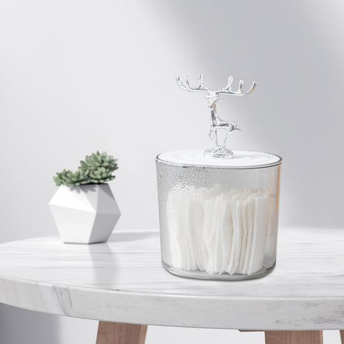 Cotton Swabs Holder With Lid Organizer Jar Storage Argent