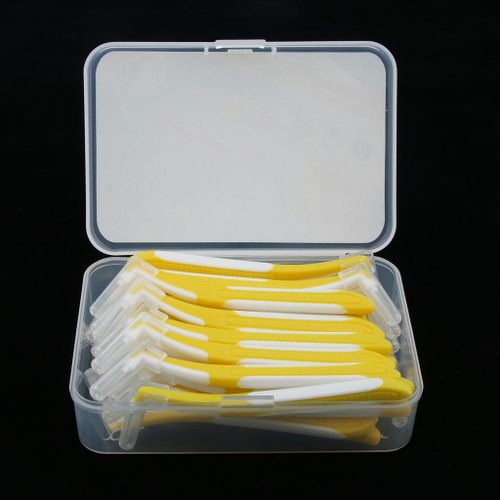 30Pcs Interdental Brush Micro L-shaped Gap Floss Toothpick Yellow