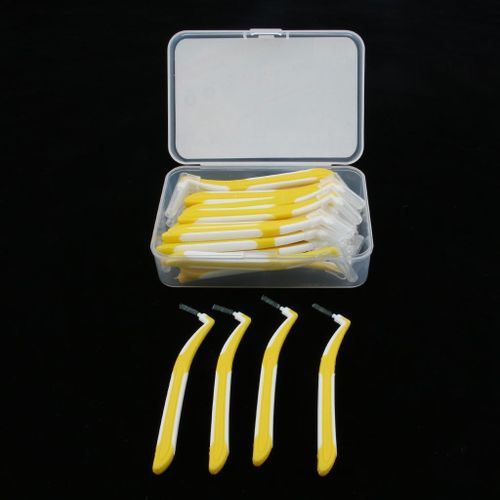 30Pcs Interdental Brush Micro L-shaped Gap Floss Toothpick Yellow