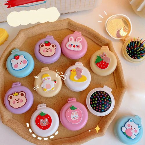 Small Mirror With Brush Portable Travel Mirror Hair Peach