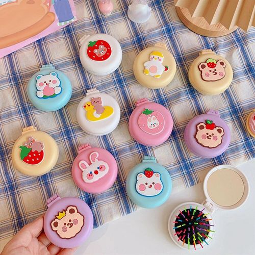 Small Mirror With Brush Portable Travel Mirror Hair Peach