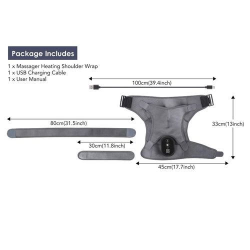 Heated Shoulder Brace Wrapping  Pad Strap Gray