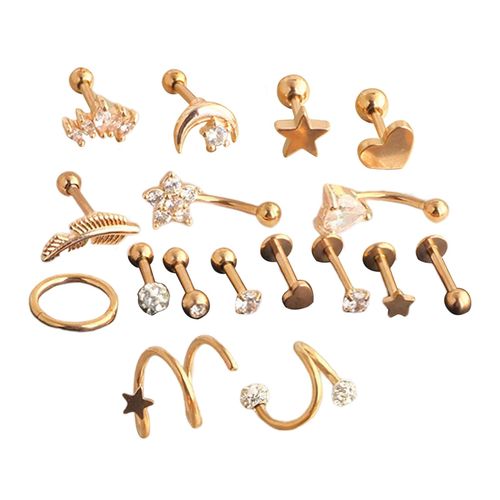 17x Stainless Steel Earrings Set for Women Grils Conch HELIX Rose Gold