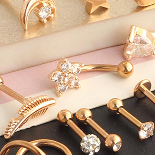 17x Stainless Steel Earrings Set for Women Grils Conch HELIX Rose Gold