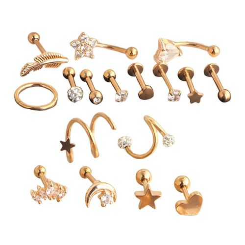 17x Stainless Steel Earrings Set for Women Grils Conch HELIX Rose Gold