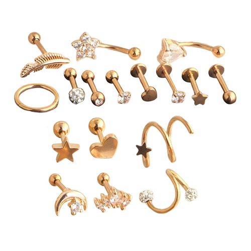 17x Stainless Steel Earrings Set for Women Grils Conch HELIX Rose Gold