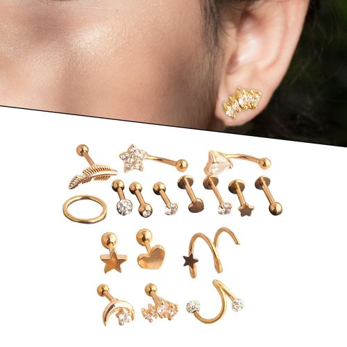 17x Stainless Steel Earrings Set for Women Grils Conch HELIX Rose Gold
