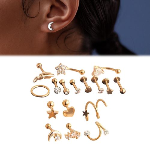 17x Stainless Steel Earrings Set for Women Grils Conch HELIX Rose Gold