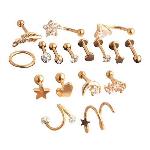 17x Stainless Steel Earrings Set for Women Grils Conch HELIX Rose Gold