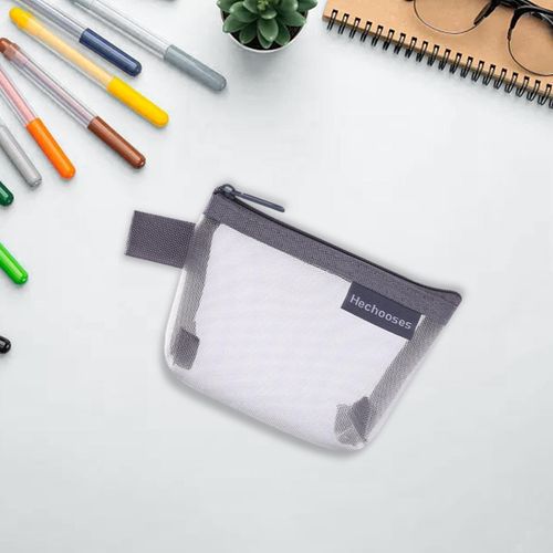 Mesh Zipper Pouch Cosmetic Travel Organizer Bag For Gray