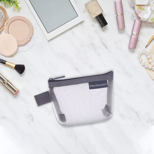 Mesh Zipper Pouch Cosmetic Travel Organizer Bag For Gray