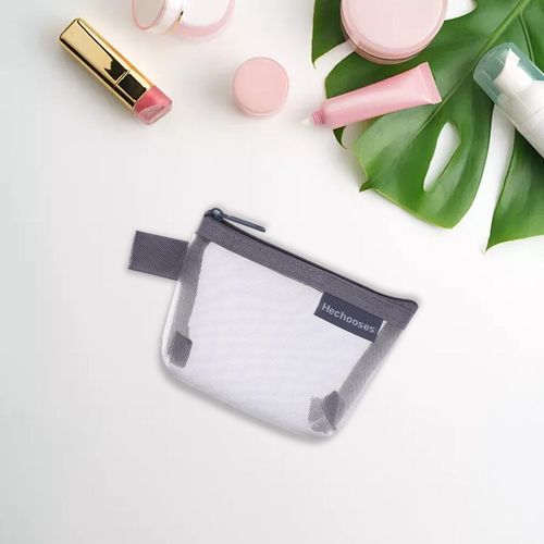 Mesh Zipper Pouch Cosmetic Travel Organizer Bag For Gray