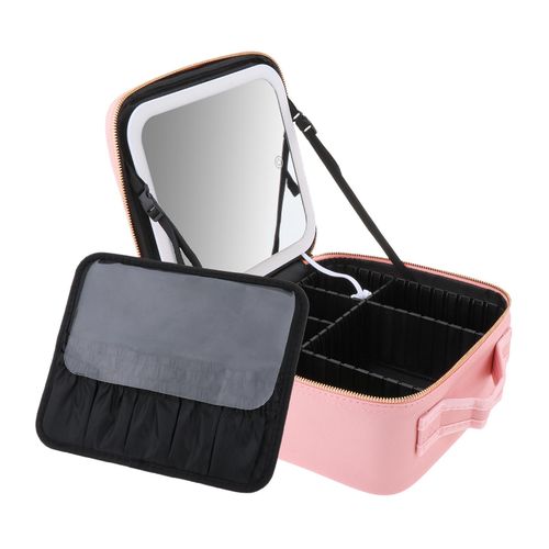 Travel Makeup Train Case With Mirror And Lights Pink