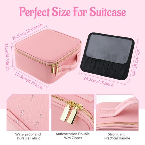 Travel Makeup Train Case With Mirror And Lights Pink
