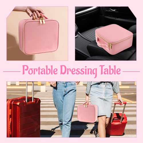 Travel Makeup Train Case With Mirror And Lights Pink