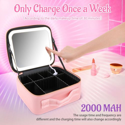 Travel Makeup Train Case With Mirror And Lights Pink