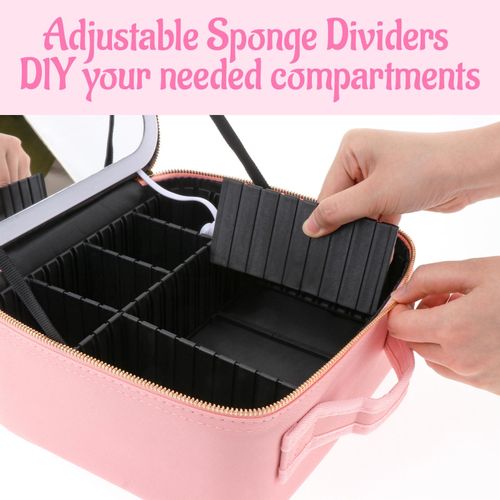 Travel Makeup Train Case With Mirror And Lights Pink