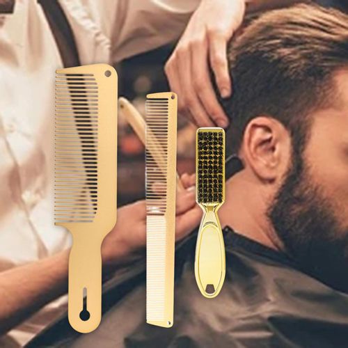 Metal Comb And Barber Brush Set, Hair Comb Barber Flat Top