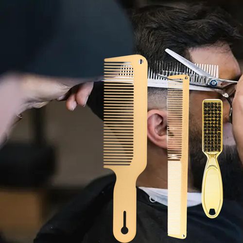 Metal Comb And Barber Brush Set, Hair Comb Barber Flat Top