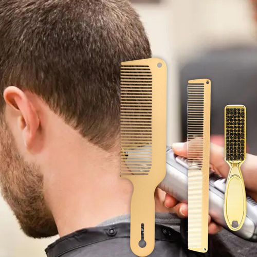 Metal Comb And Barber Brush Set, Hair Comb Barber Flat Top