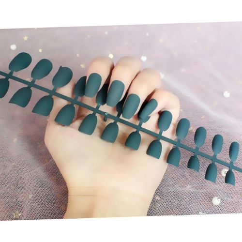 24 Pieces a Set DIY Charmful Matte Artificial Nails Tips  Dark Blue
