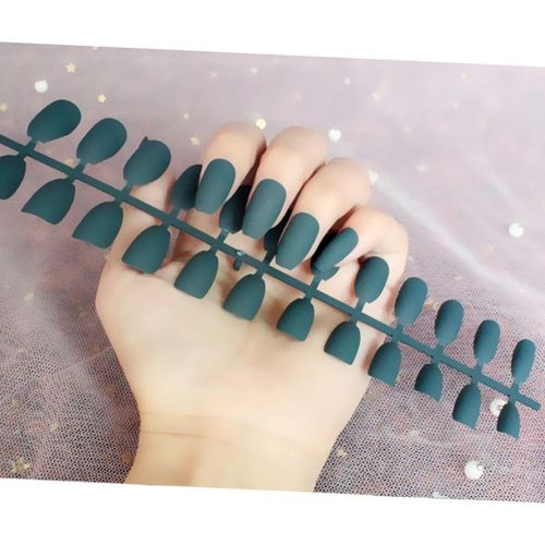24 Pieces a Set DIY Charmful Matte Artificial Nails Tips  Dark Blue