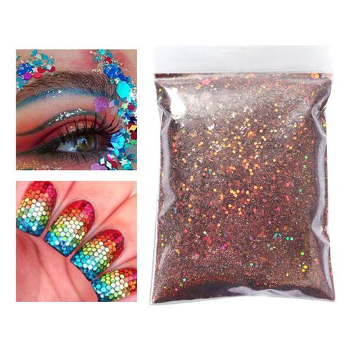 50g Iridescent Holographic Nail Glitter Sequins 3D Manicure Coffee