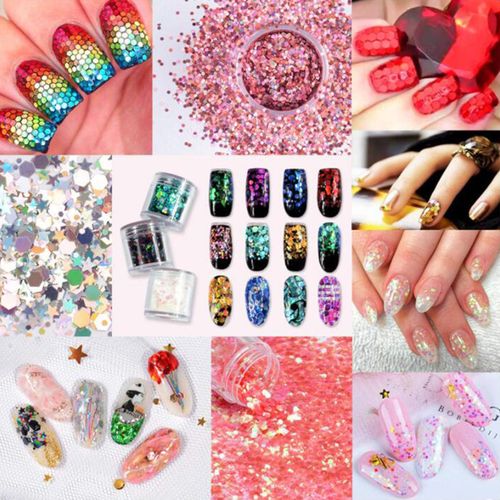 50g Iridescent Holographic Nail Glitter Sequins 3D Manicure Coffee