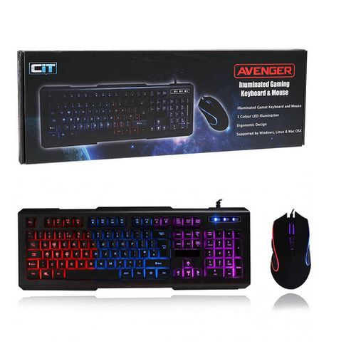 Cit Avenger 3 Colour Illuminated Gaming Keyboard & Optical Mouse -Black