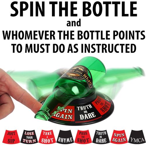 Barbuzzo Spin the Bottle - A Favorite Party Drinking Game - Pour a Pint, Spin the Bottle, and See Where It Lands - Charming Gift for Home Gatherings, Kickbacks, Parties, Tailgates, and Events - Multicolor