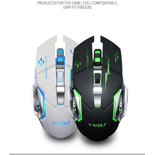 T-WOLF Q13 Rechargeable Wireless Mouse Silent Ergonomic Wireless Rechargeable RGB Gaming Mouse - TWolf Q13 Star Black Mouse With RGB Lighting - Offers Adjustable DPI For Precision Gaming