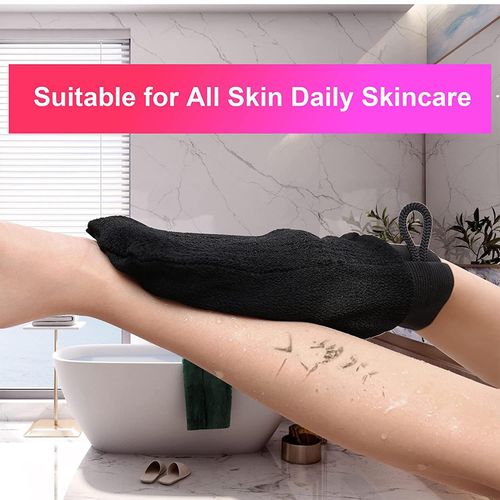 Bath Glove, Gentle, Double Sided, Skin Cleanser , Lanyard Design Black