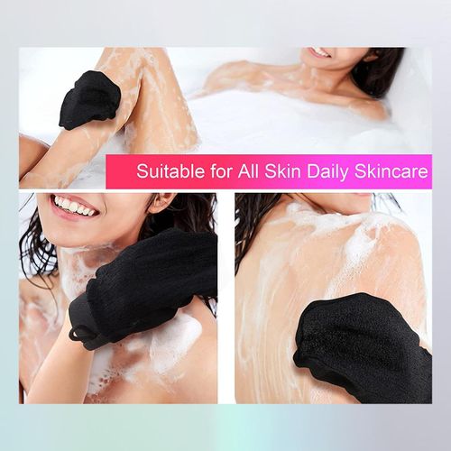 Bath Glove, Gentle, Double Sided, Skin Cleanser , Lanyard Design Black