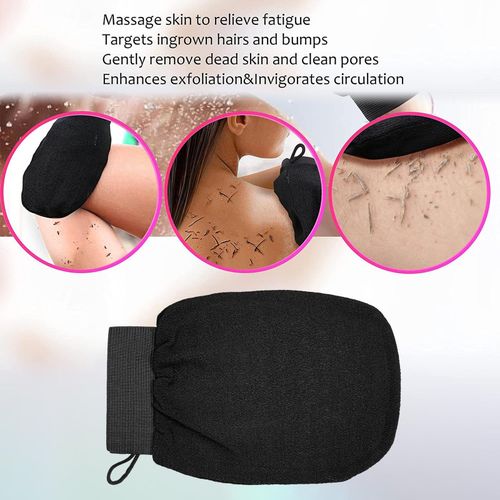 Bath Glove, Gentle, Double Sided, Skin Cleanser , Lanyard Design Black