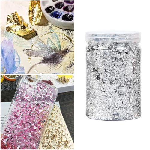 Gold Leaf Gilding Resin Flakes Imitation Gold Metallic Foil 10g Silver