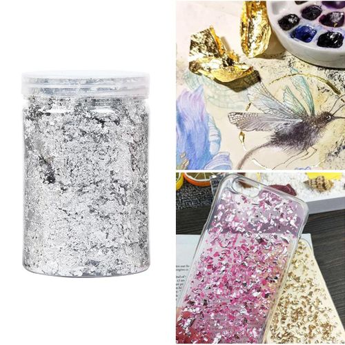 Gold Leaf Gilding Resin Flakes Imitation Gold Metallic Foil 10g Silver