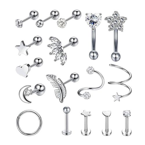 17x Stainless Steel Earrings Hoops HELIX Tragus Barbell Stud Silver