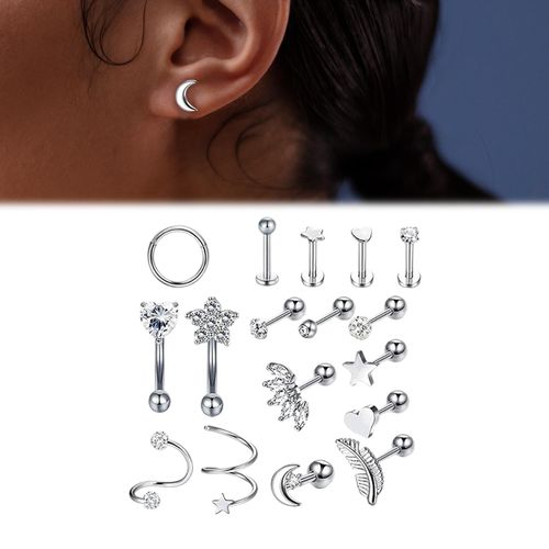 17x Stainless Steel Earrings Hoops HELIX Tragus Barbell Stud Silver