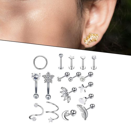 17x Stainless Steel Earrings Hoops HELIX Tragus Barbell Stud Silver