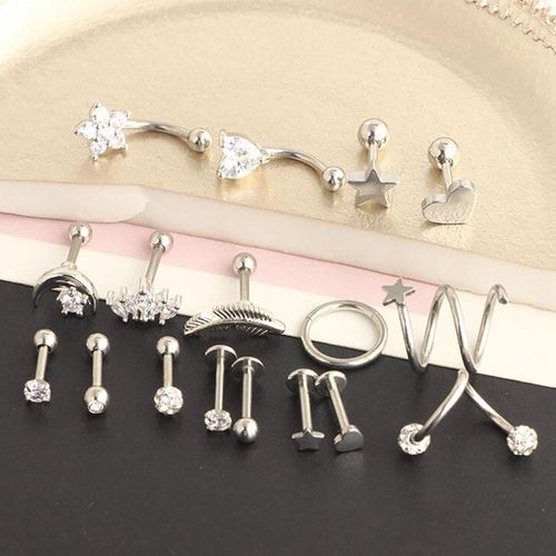 17x Stainless Steel Earrings Hoops HELIX Tragus Barbell Stud Silver