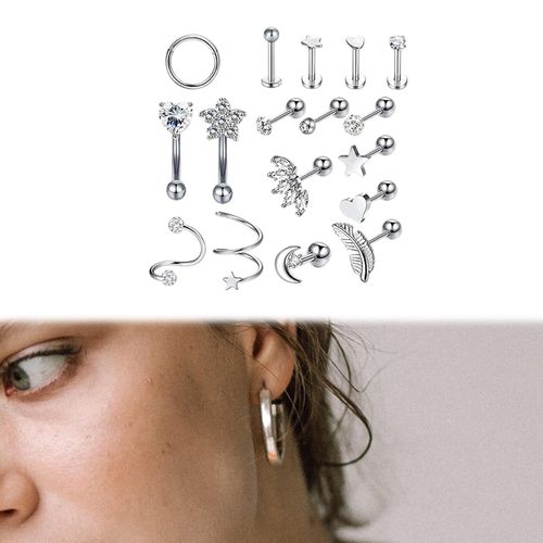 17x Stainless Steel Earrings Hoops HELIX Tragus Barbell Stud Silver