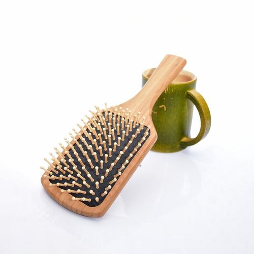 Square Handle Natural Bamboo Wood Hair Brush With Round Pins