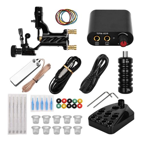 Powerful Silent Tattoo Machine Clip Cord Ink Caps Cups Holder Black