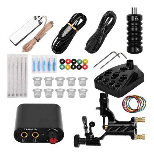 Powerful Silent Tattoo Machine Clip Cord Ink Caps Cups Holder Black