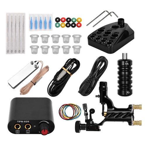 Powerful Silent Tattoo Machine Clip Cord Ink Caps Cups Holder Black
