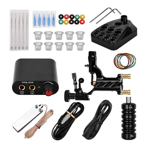 Powerful Silent Tattoo Machine Clip Cord Ink Caps Cups Holder Black