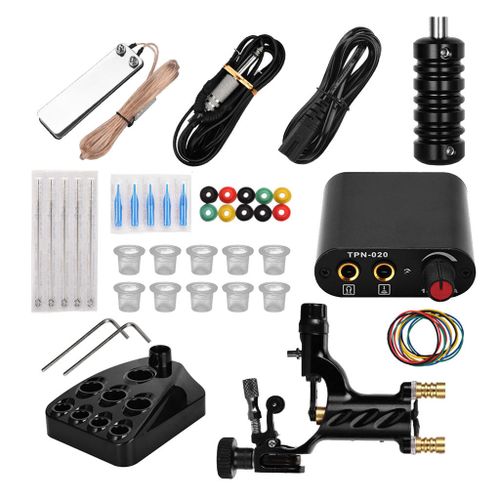 Powerful Silent Tattoo Machine Clip Cord Ink Caps Cups Holder Black