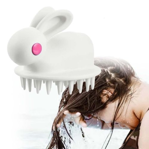 Hair Scalp Massager Shampoo Brush Bunny Shape Flexible Cleanser White