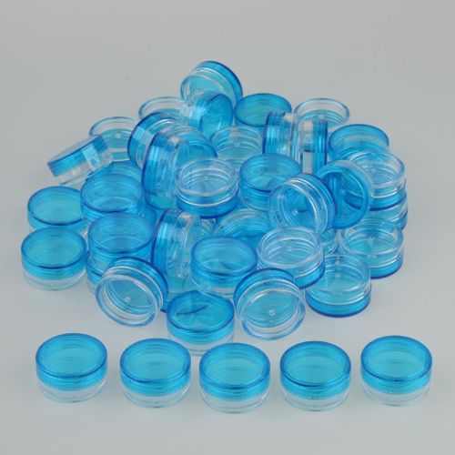 50 Pieces 3g Plastic Pot Jars Lotion Cream Sample Empty Container Blue